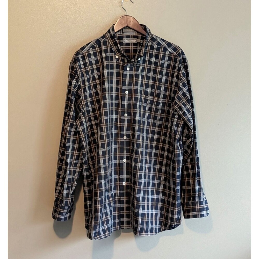Daniel Cremieux Mens Large L Navy Blue Plaid Check Shirt Button Down LS Luxury